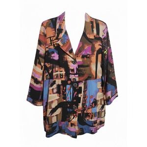 Ali Miles Artsy Abstract Print Blazer Jacket XL 3047 Colorful Art to Wear